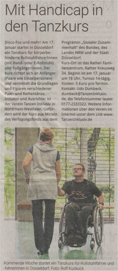 You are currently viewing Rollstuhltanzkurs Düsseldorf – Düsseldorfer Anzeiger berichtet